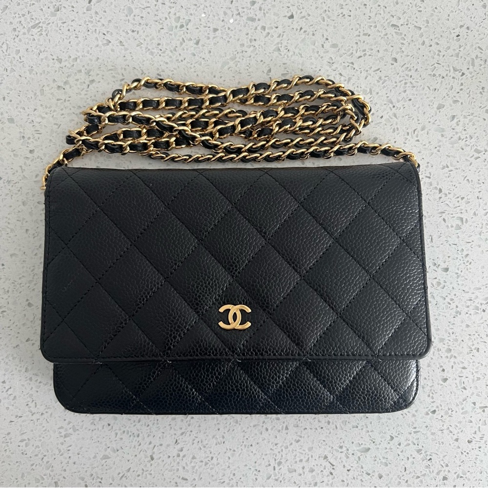 CHANEL Black Caviar Wallet in Chain w/ GHW